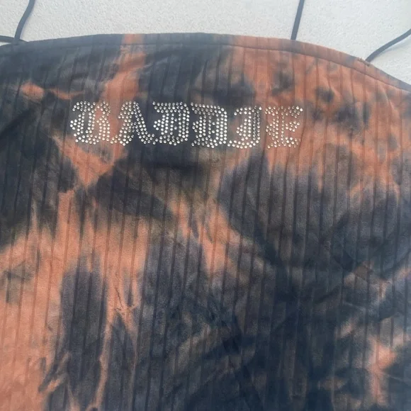 3/$12 Rue21 crop top tie dye print ribbed cropped bling BADDIE on front L jrs - Picture 12 of 13